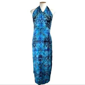 African Zambia Hand Printed Batik Halter Column Dress size 4-6